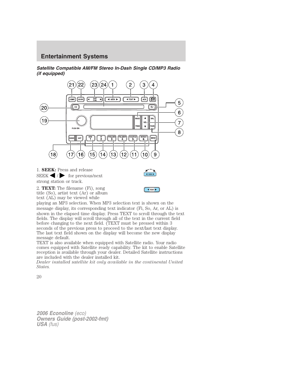 Am/fm stereo with single cd, Entertainment systems | FORD 2006 E-450 v.1 User Manual | Page 20 / 248
