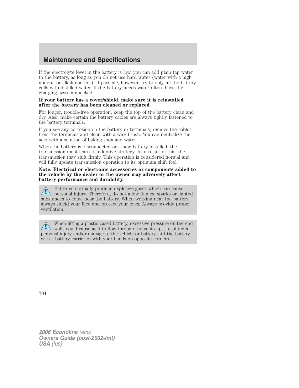 Maintenance and specifications | FORD 2006 E-450 v.1 User Manual | Page 204 / 248