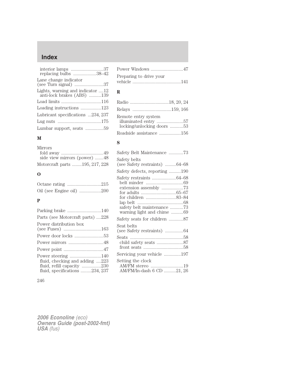 Index | FORD 2006 E-450 v.1 User Manual | Page 246 / 248