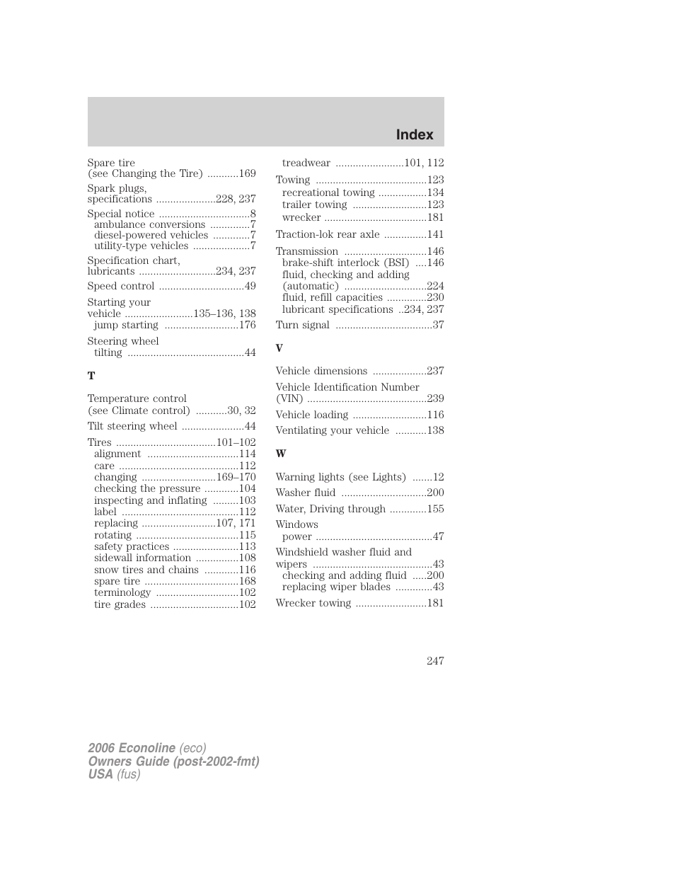 Index | FORD 2006 E-450 v.1 User Manual | Page 247 / 248