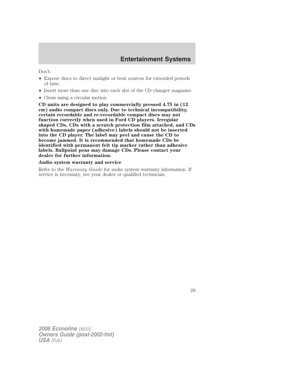 Entertainment systems | FORD 2006 E-450 v.1 User Manual | Page 29 / 248