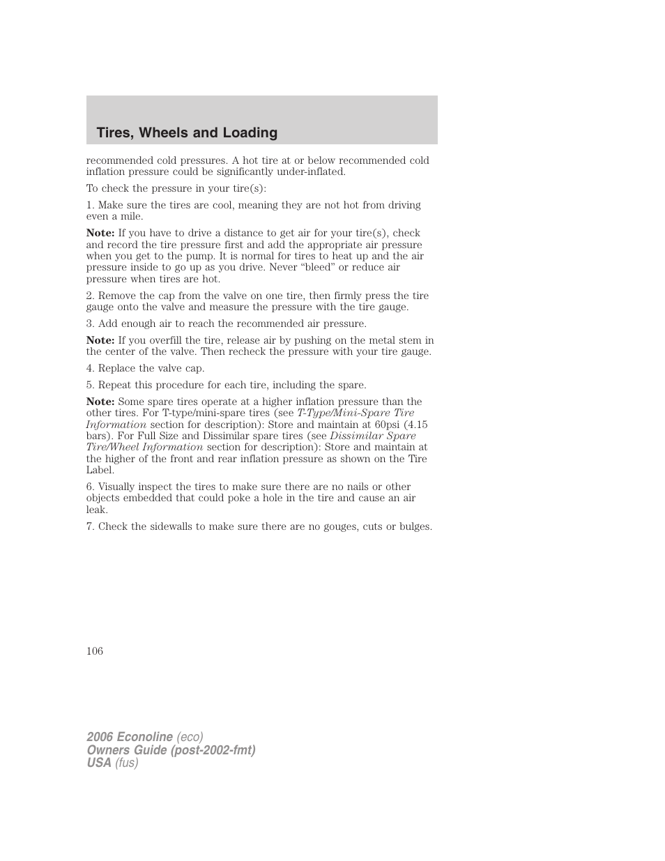 Tires, wheels and loading | FORD 2006 E-450 v.3 User Manual | Page 106 / 256