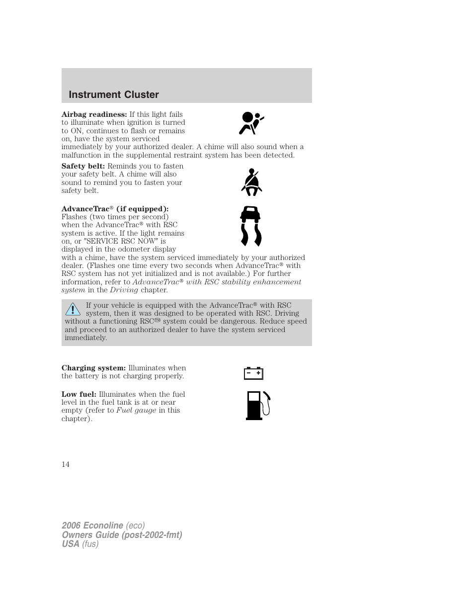 Instrument cluster | FORD 2006 E-450 v.3 User Manual | Page 14 / 256
