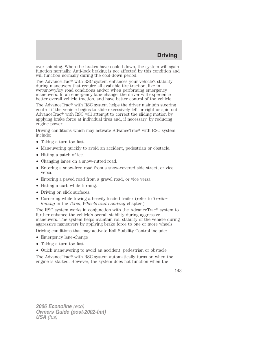 Driving | FORD 2006 E-450 v.3 User Manual | Page 143 / 256