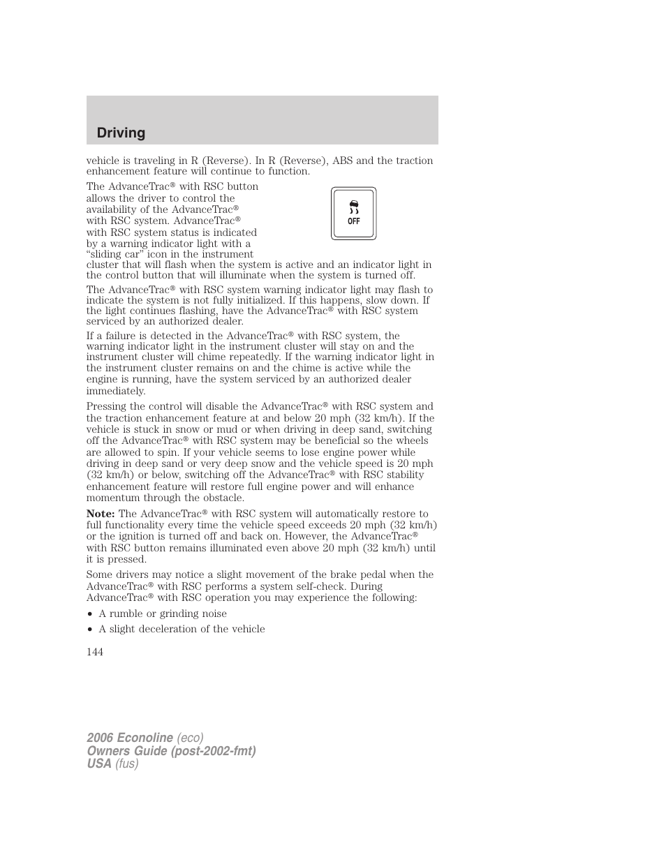 Driving | FORD 2006 E-450 v.3 User Manual | Page 144 / 256