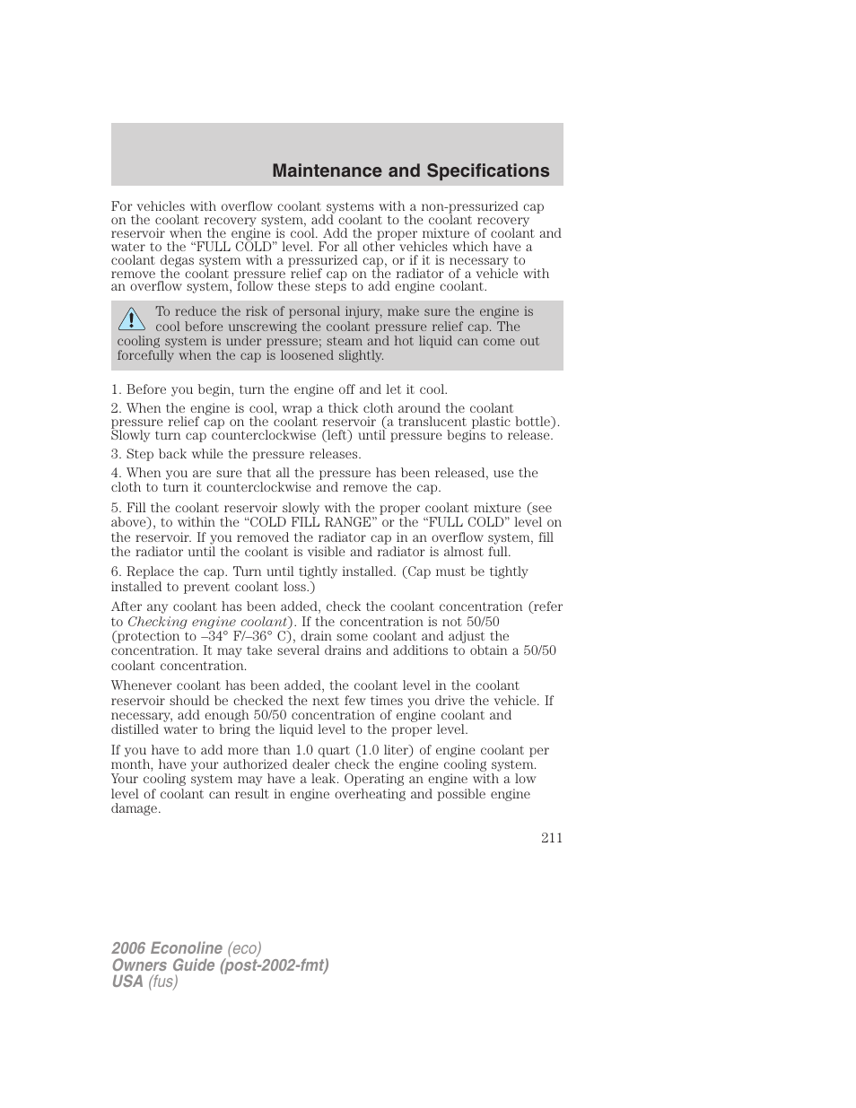 Maintenance and specifications | FORD 2006 E-450 v.3 User Manual | Page 211 / 256