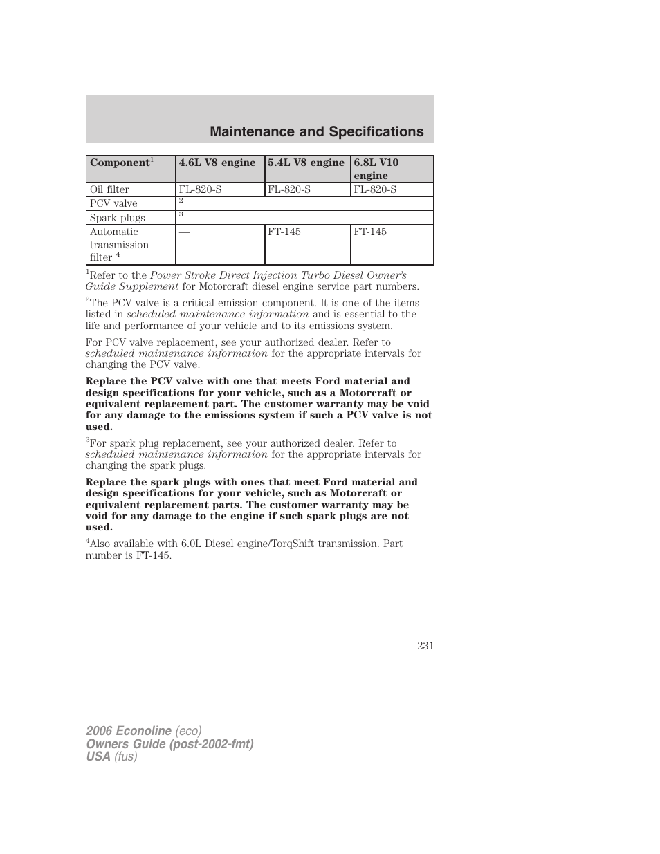 Maintenance and specifications | FORD 2006 E-450 v.3 User Manual | Page 231 / 256