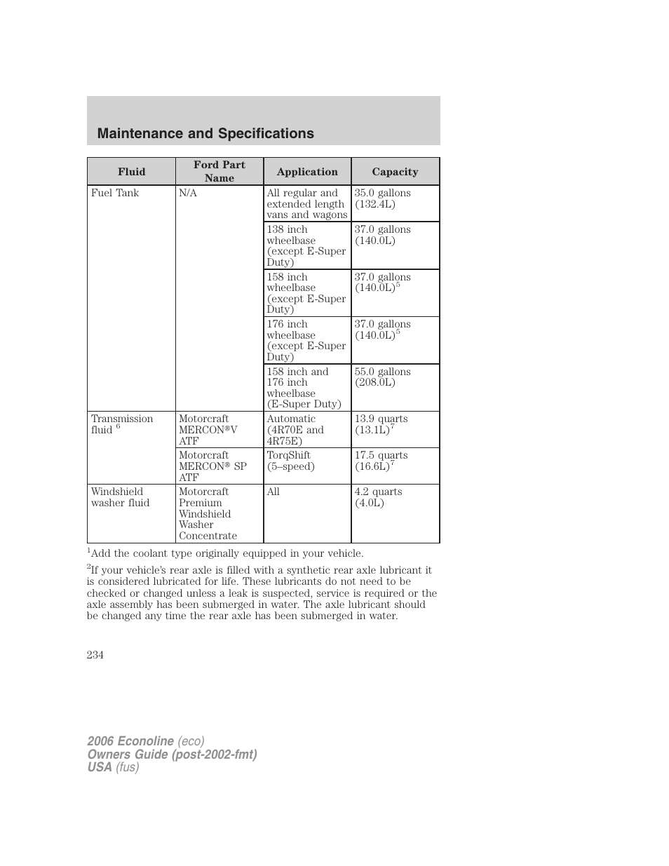 Maintenance and specifications | FORD 2006 E-450 v.3 User Manual | Page 234 / 256