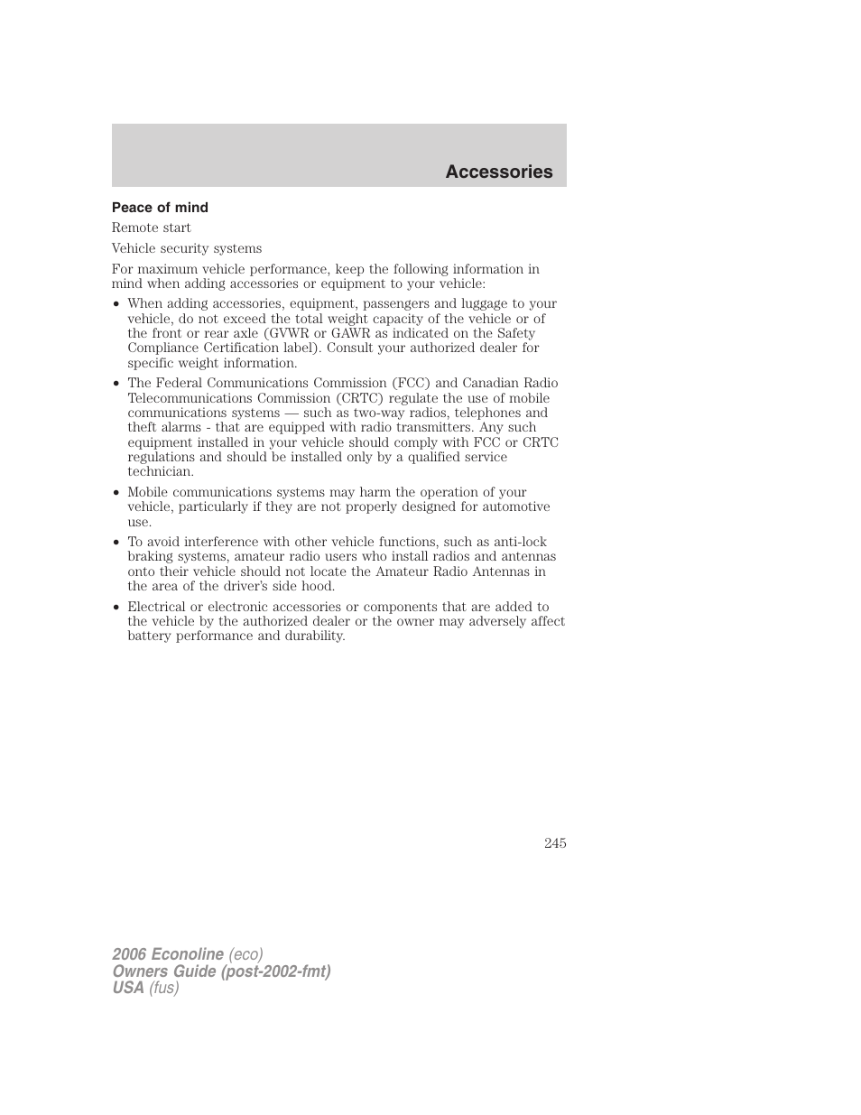 Peace of mind, Accessories | FORD 2006 E-450 v.3 User Manual | Page 245 / 256