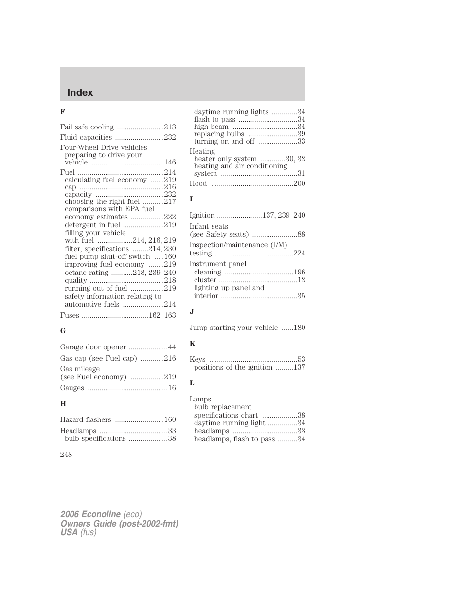 Index | FORD 2006 E-450 v.3 User Manual | Page 248 / 256