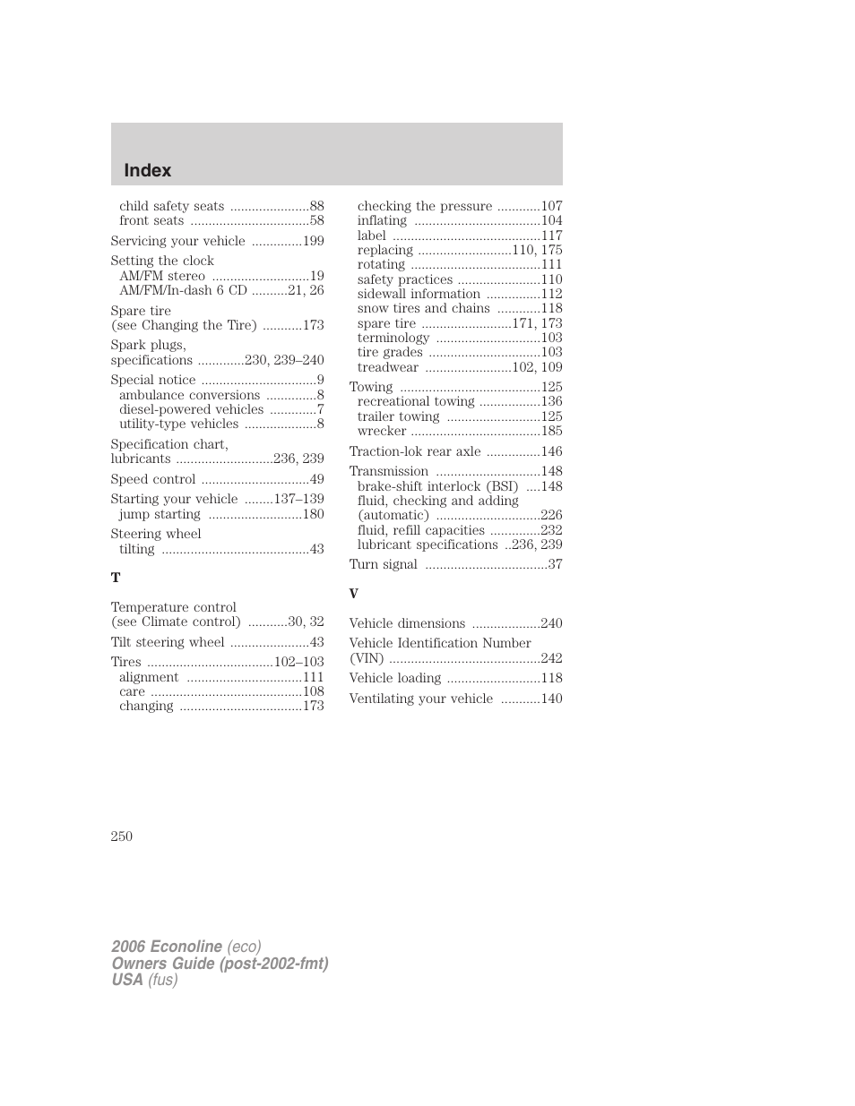 Index | FORD 2006 E-450 v.3 User Manual | Page 250 / 256