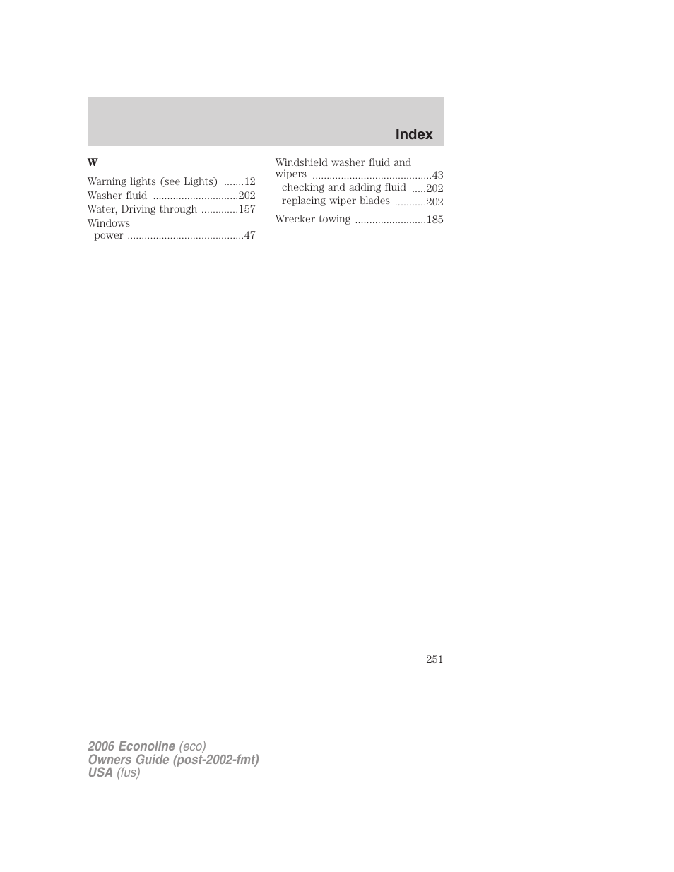 Index | FORD 2006 E-450 v.3 User Manual | Page 251 / 256