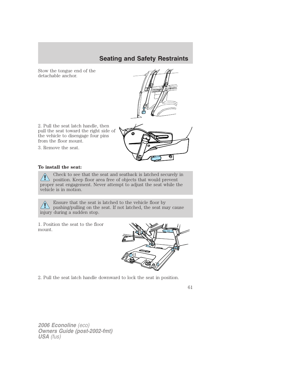 Seating and safety restraints | FORD 2006 E-450 v.3 User Manual | Page 61 / 256