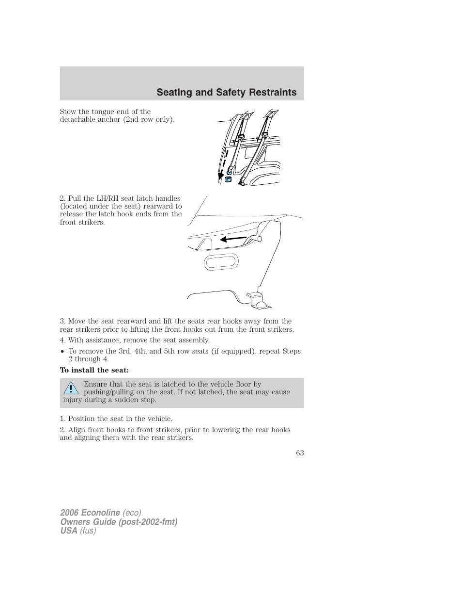 Seating and safety restraints | FORD 2006 E-450 v.3 User Manual | Page 63 / 256