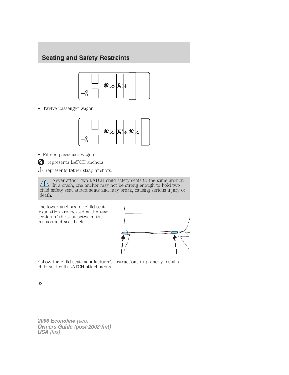 Seating and safety restraints | FORD 2006 E-450 v.3 User Manual | Page 98 / 256