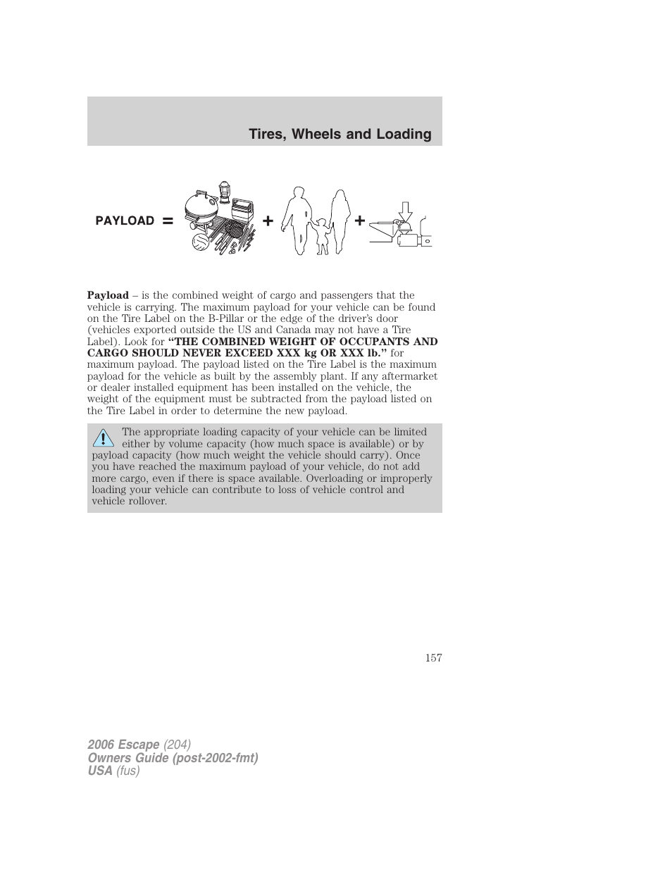 Tires, wheels and loading | FORD 2006 Escape v.1 User Manual | Page 157 / 288