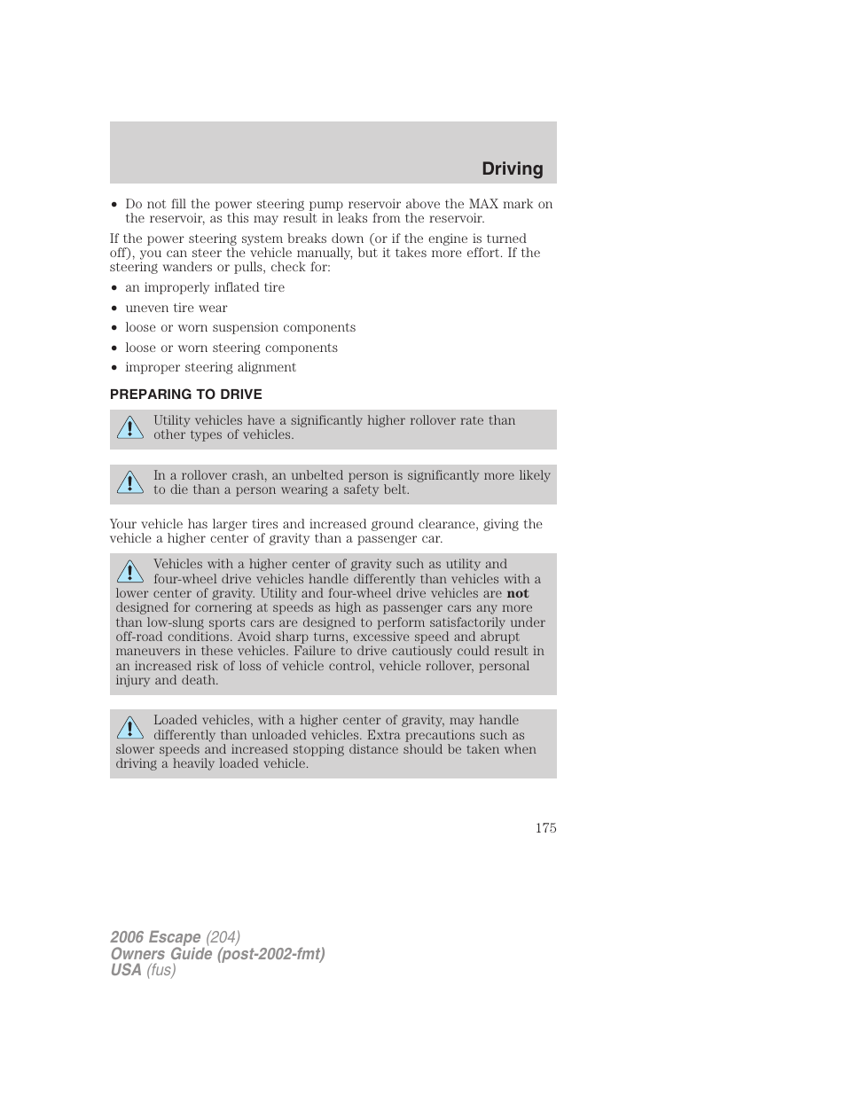 Preparing to drive, Driving | FORD 2006 Escape v.1 User Manual | Page 175 / 288