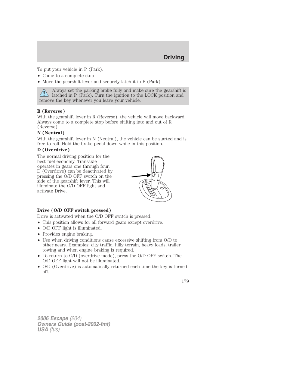 Driving | FORD 2006 Escape v.1 User Manual | Page 179 / 288