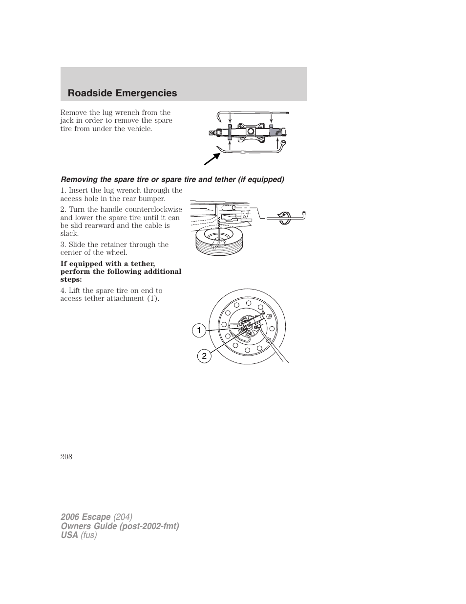 Roadside emergencies | FORD 2006 Escape v.1 User Manual | Page 208 / 288