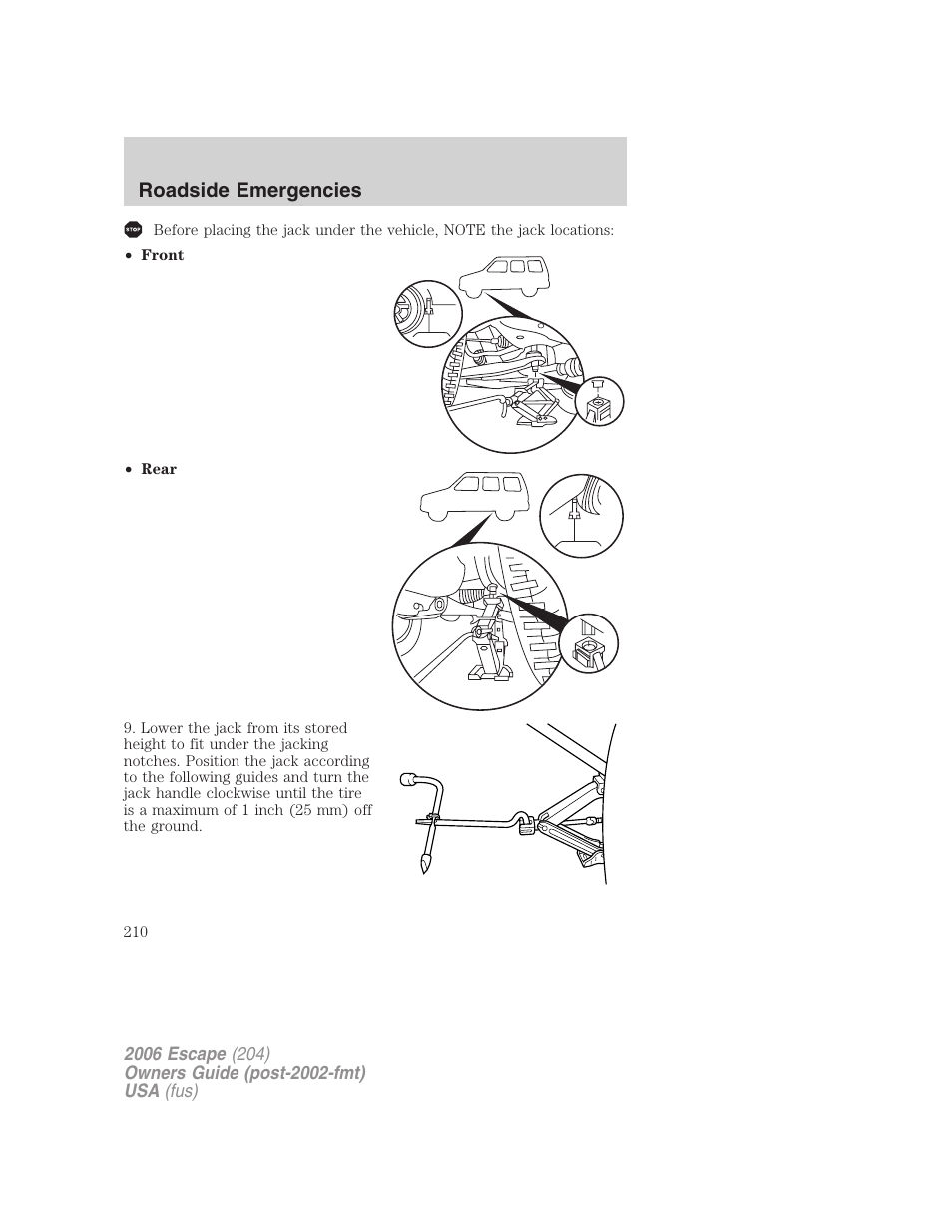 Roadside emergencies | FORD 2006 Escape v.1 User Manual | Page 210 / 288