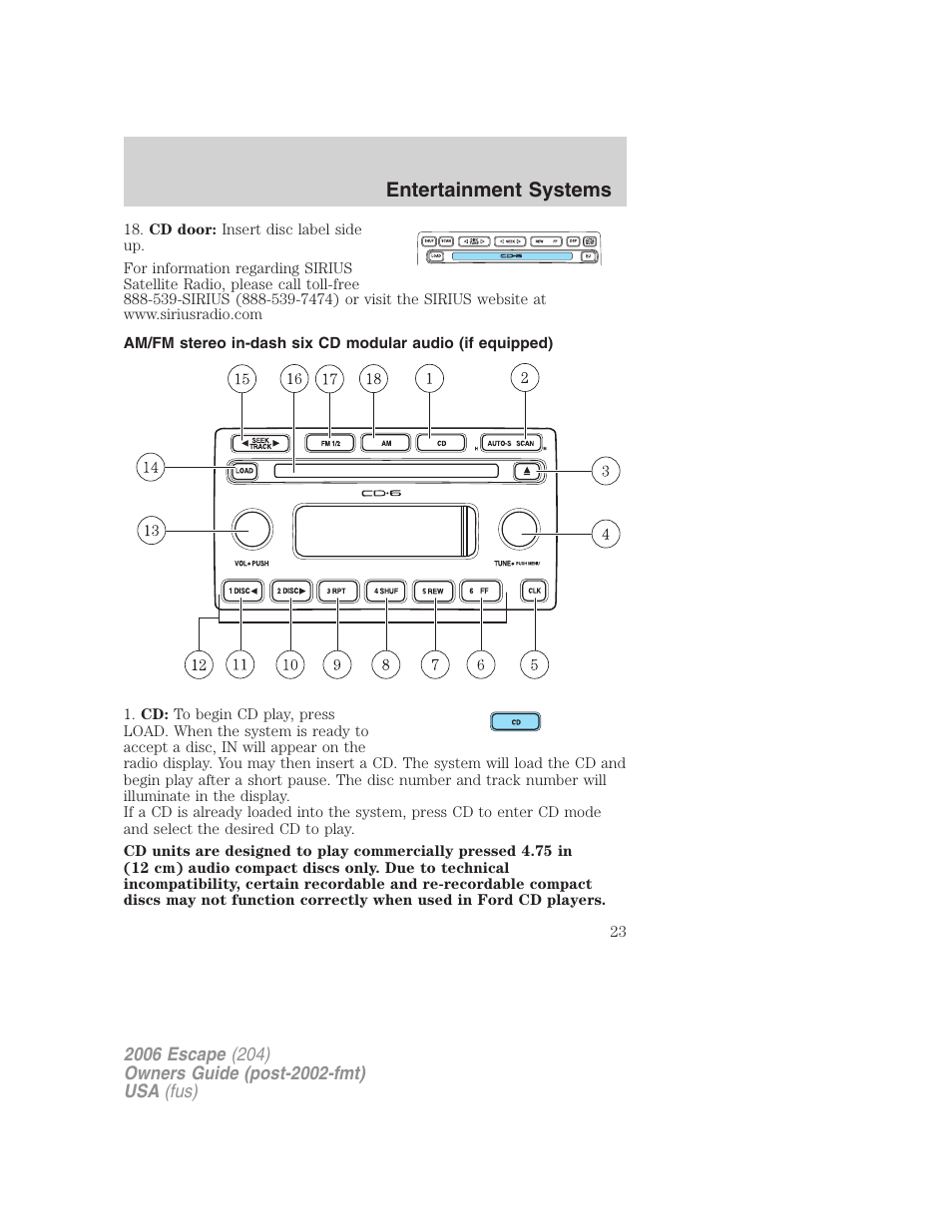 Entertainment systems | FORD 2006 Escape v.1 User Manual | Page 23 / 288