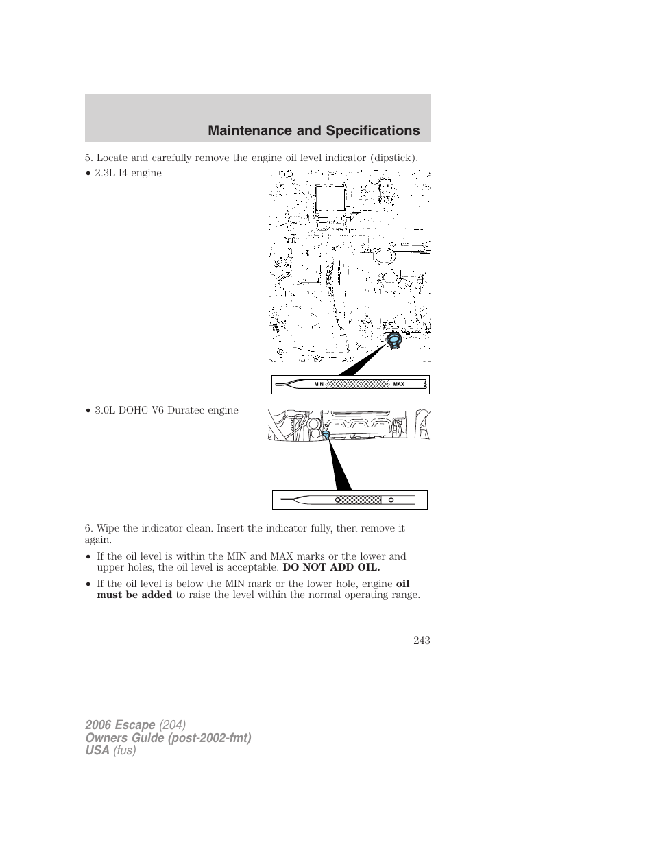 Maintenance and specifications | FORD 2006 Escape v.1 User Manual | Page 243 / 288