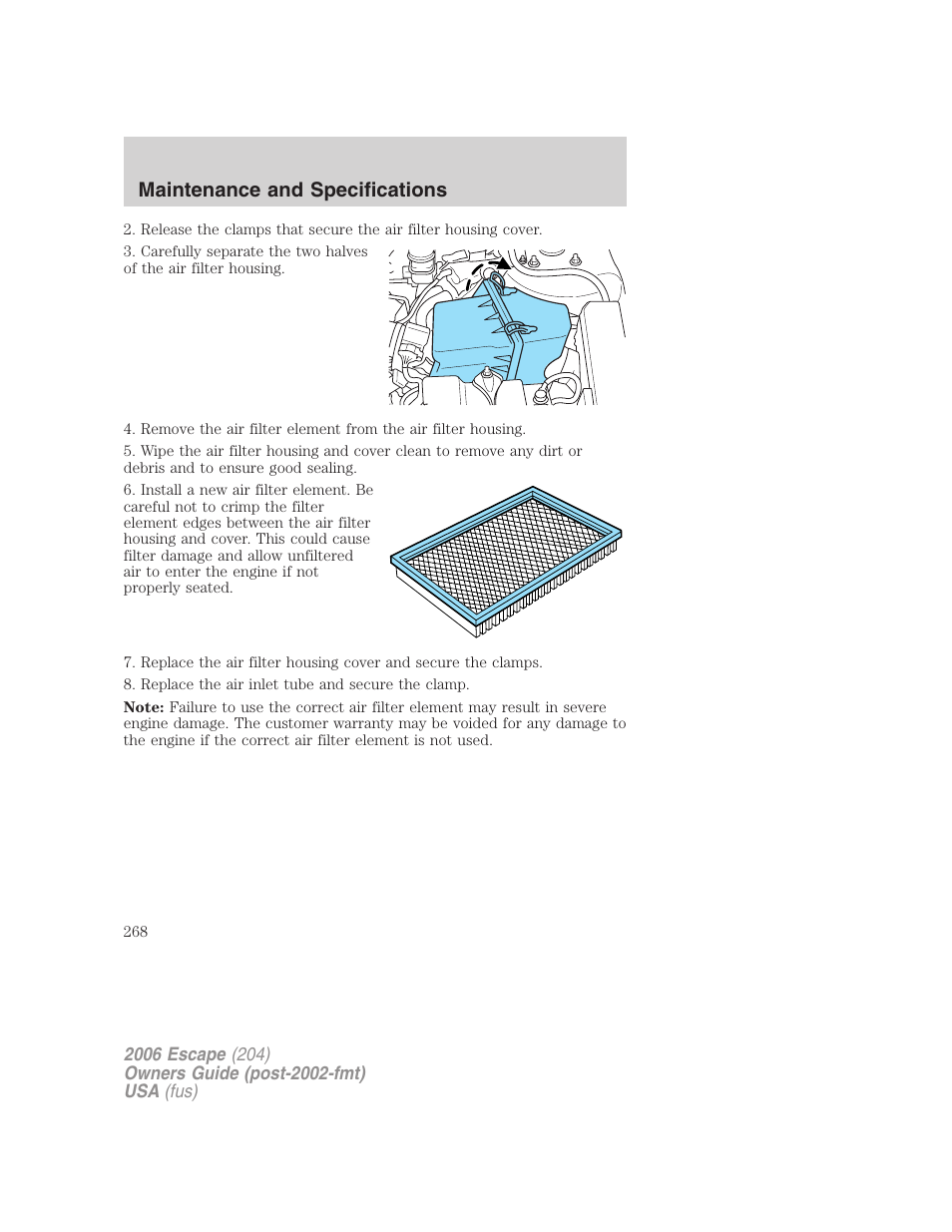 Maintenance and specifications | FORD 2006 Escape v.1 User Manual | Page 268 / 288