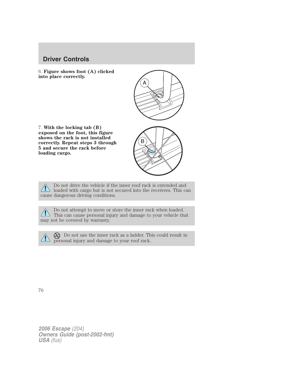 Driver controls | FORD 2006 Escape v.1 User Manual | Page 76 / 288