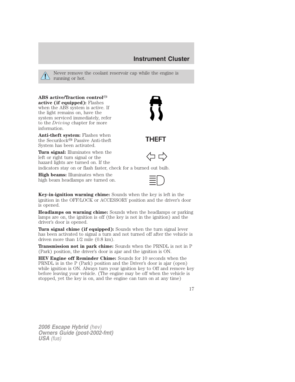 Instrument cluster | FORD 2006 Escape Hybrid v.1 User Manual | Page 17 / 328