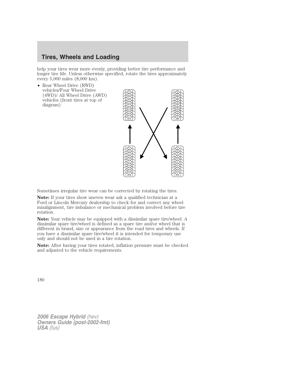 Tires, wheels and loading | FORD 2006 Escape Hybrid v.1 User Manual | Page 180 / 328