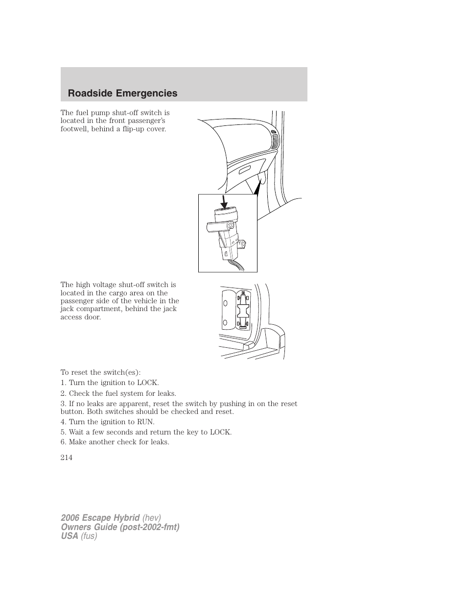 Roadside emergencies | FORD 2006 Escape Hybrid v.1 User Manual | Page 214 / 328
