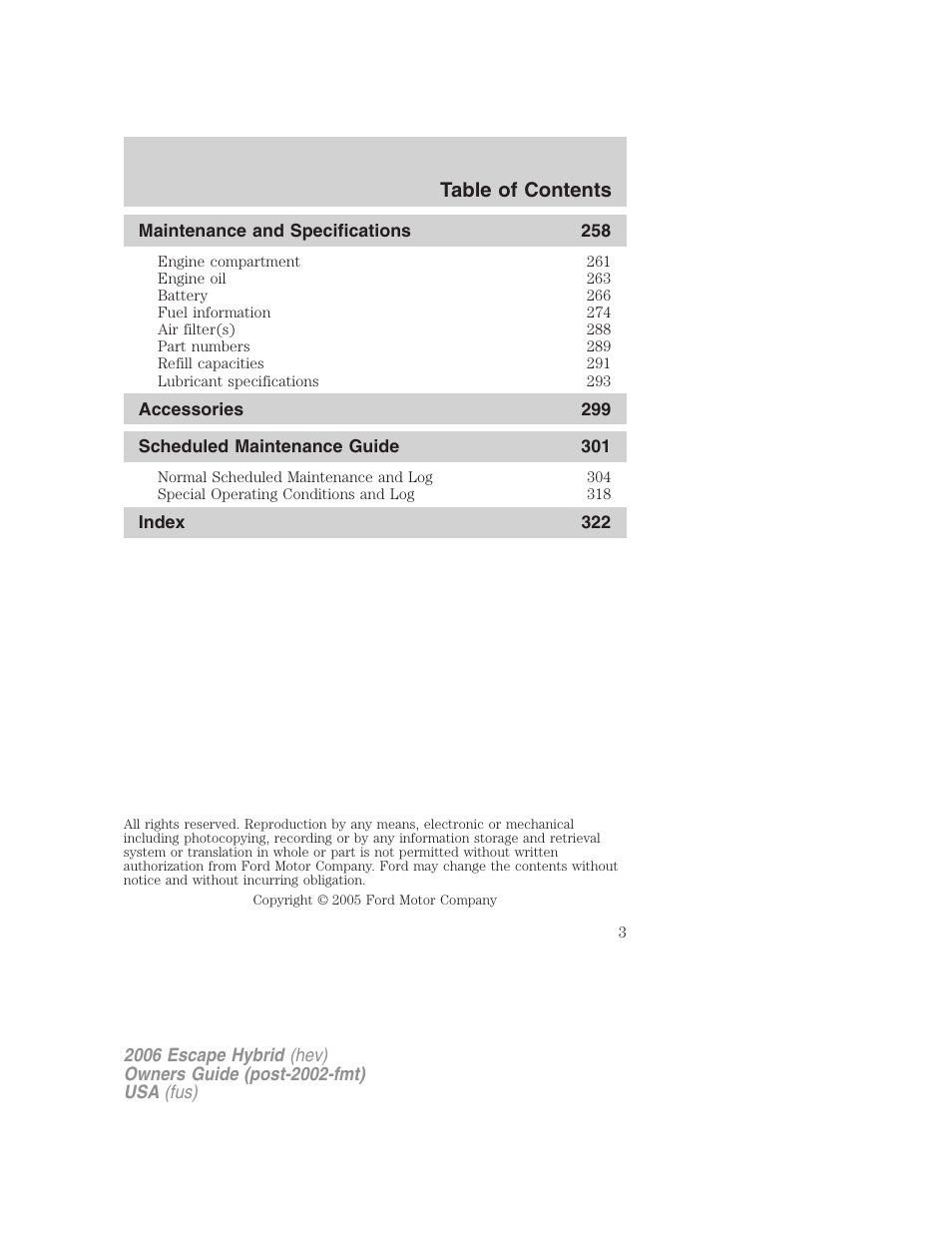 FORD 2006 Escape Hybrid v.1 User Manual | Page 3 / 328