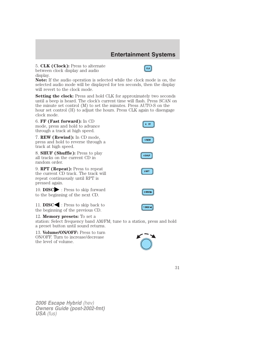 Entertainment systems | FORD 2006 Escape Hybrid v.1 User Manual | Page 31 / 328