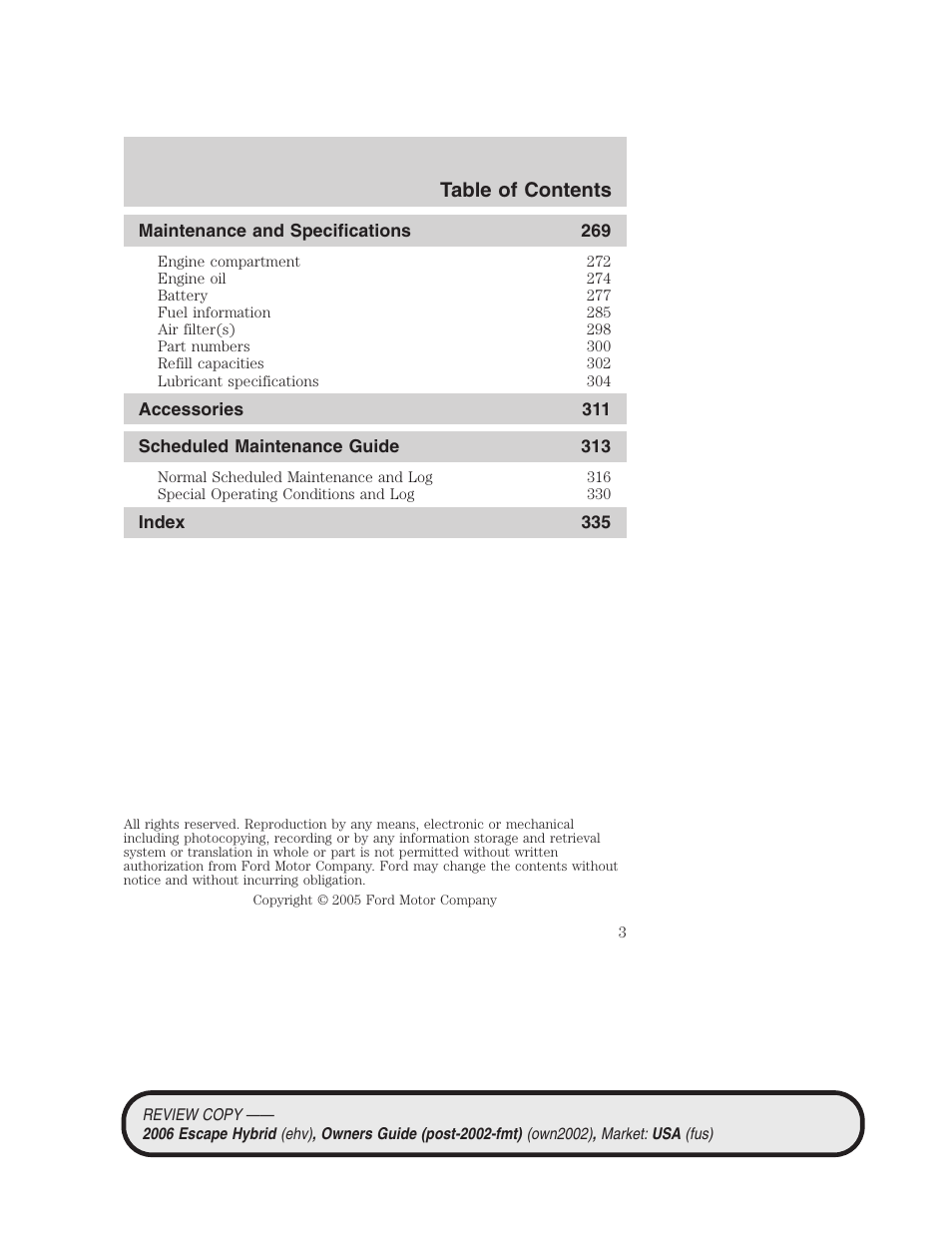 FORD 2006 Escape Hybrid v.2 User Manual | Page 3 / 340