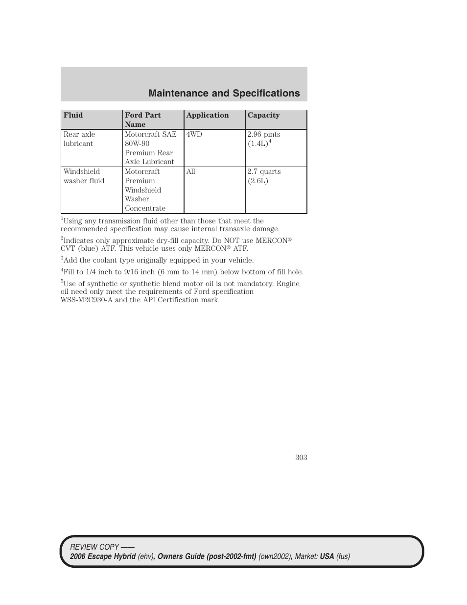Maintenance and specifications | FORD 2006 Escape Hybrid v.2 User Manual | Page 303 / 340