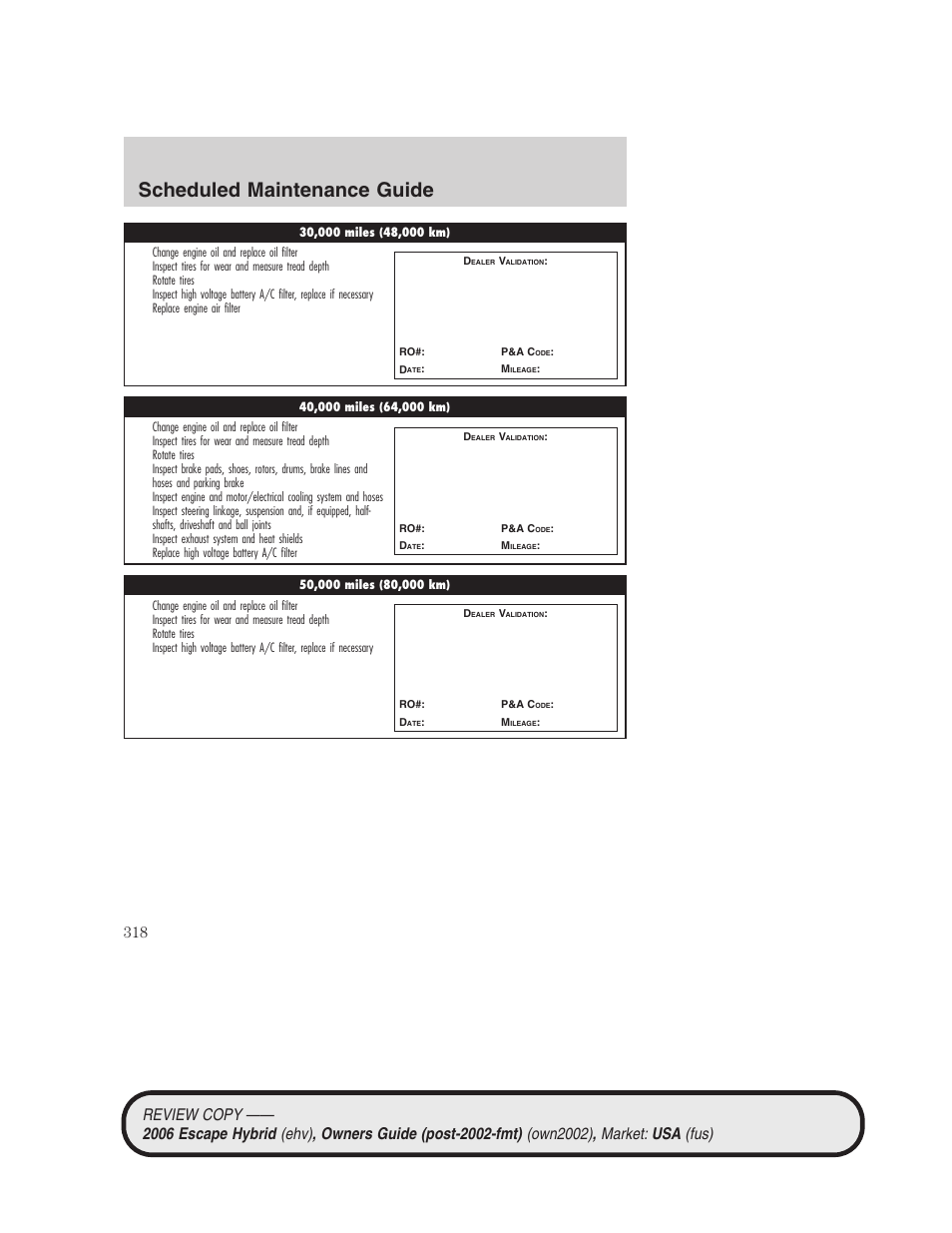 Scheduled maintenance guide | FORD 2006 Escape Hybrid v.2 User Manual | Page 318 / 340