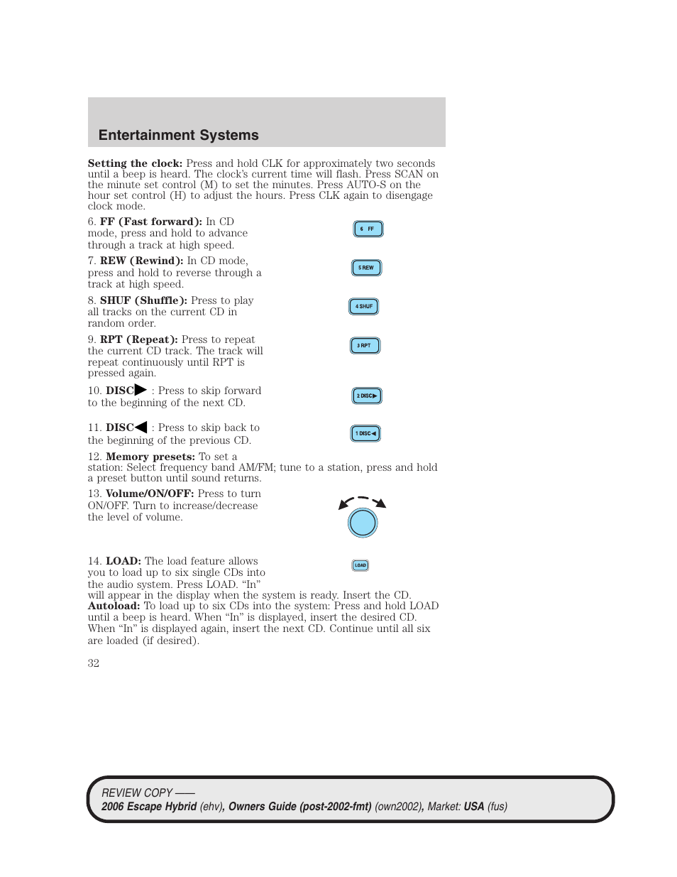 Entertainment systems | FORD 2006 Escape Hybrid v.2 User Manual | Page 32 / 340