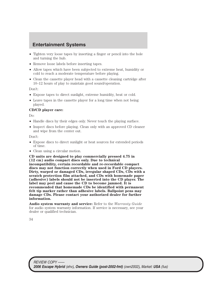 Entertainment systems | FORD 2006 Escape Hybrid v.2 User Manual | Page 34 / 340
