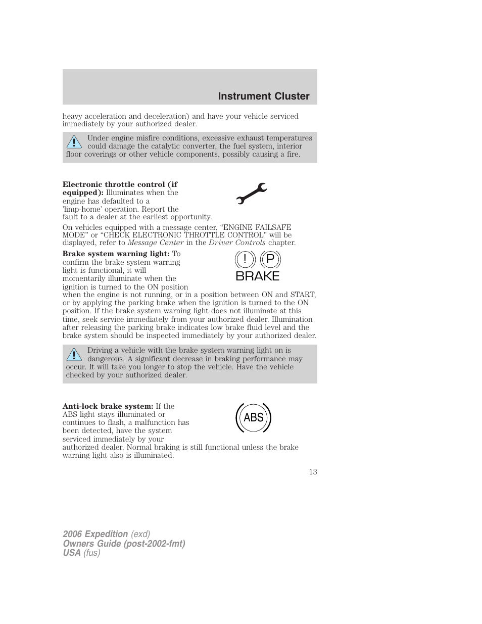 P! brake abs | FORD 2006 Expedition v.1 User Manual | Page 13 / 360