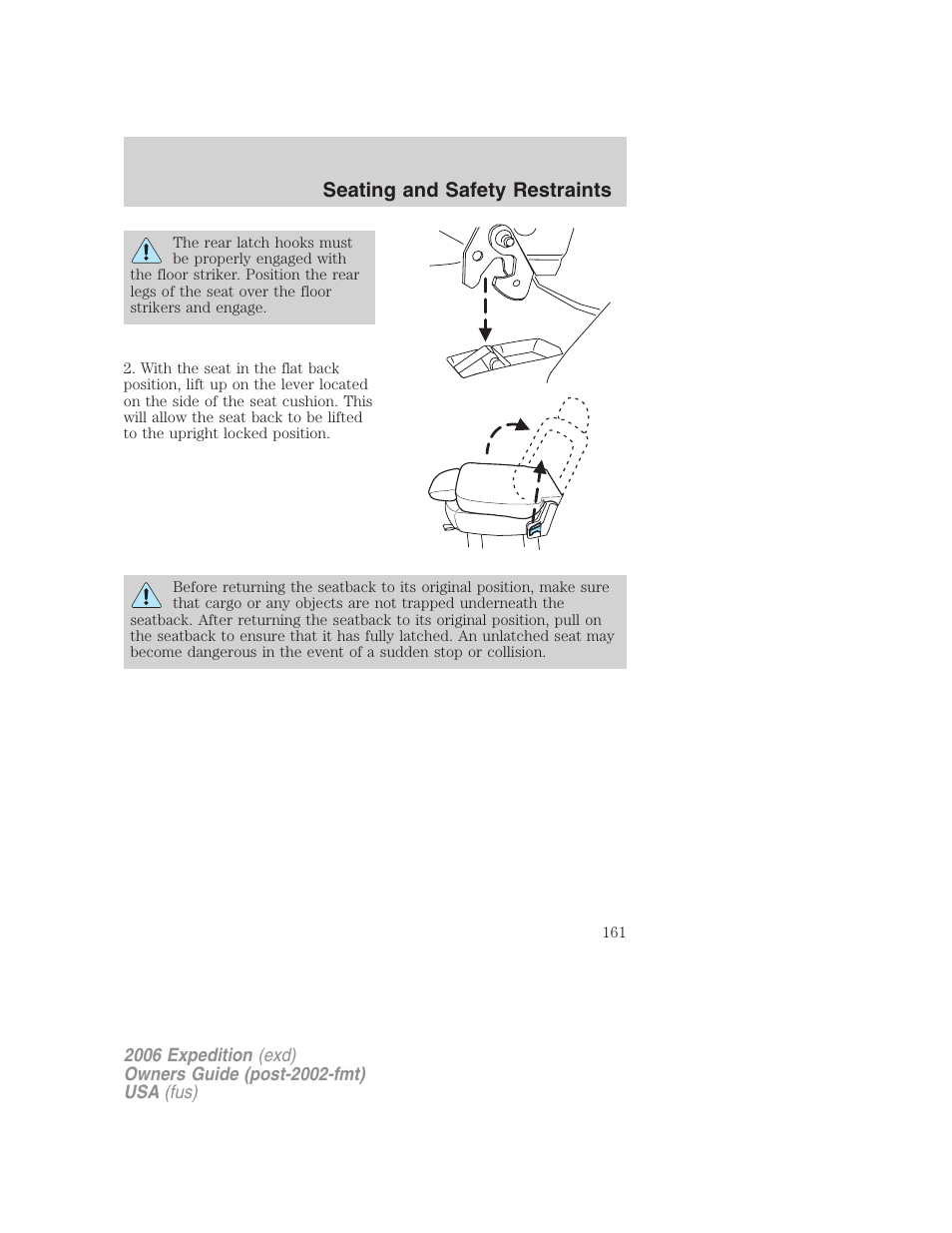 Seating and safety restraints | FORD 2006 Expedition v.1 User Manual | Page 161 / 360