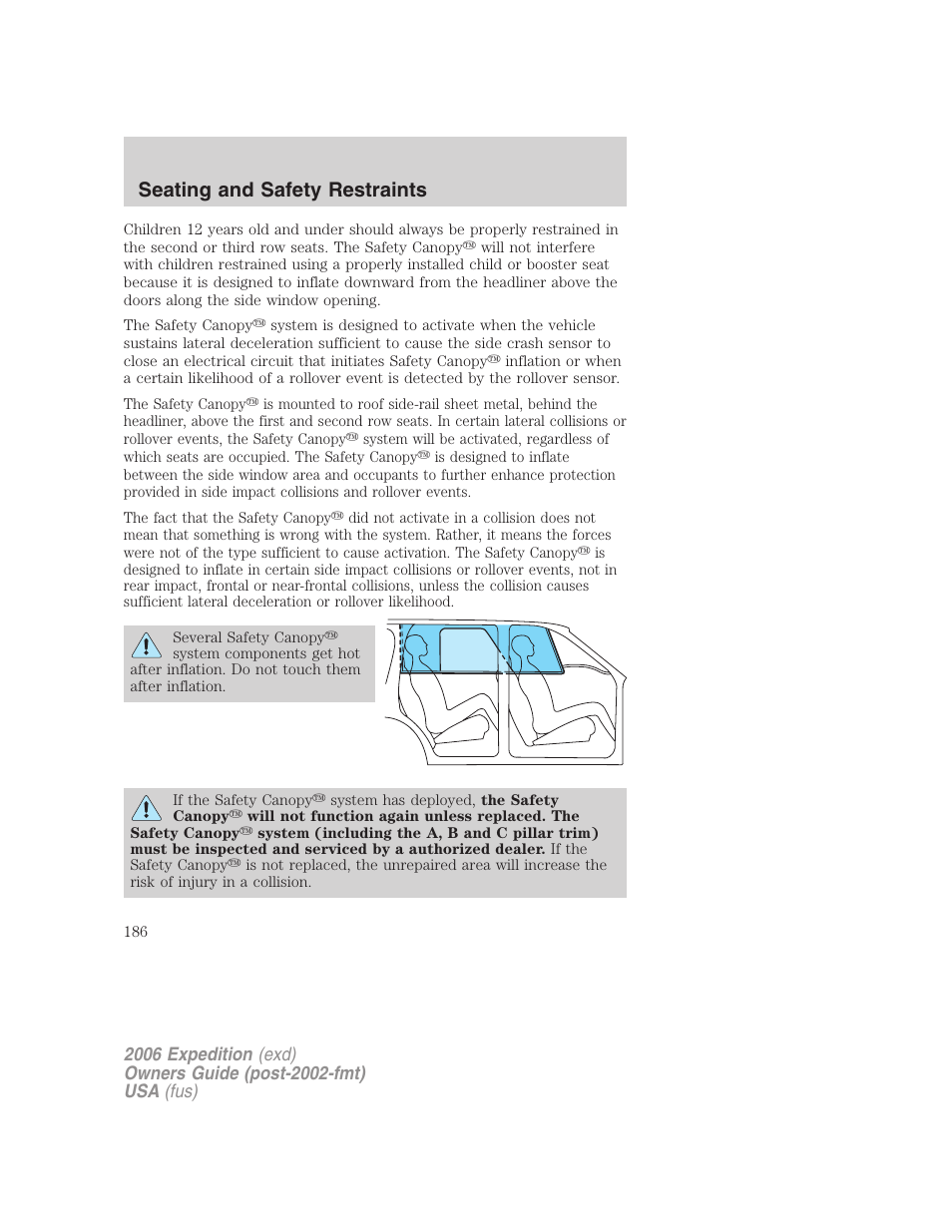 Seating and safety restraints | FORD 2006 Expedition v.1 User Manual | Page 186 / 360