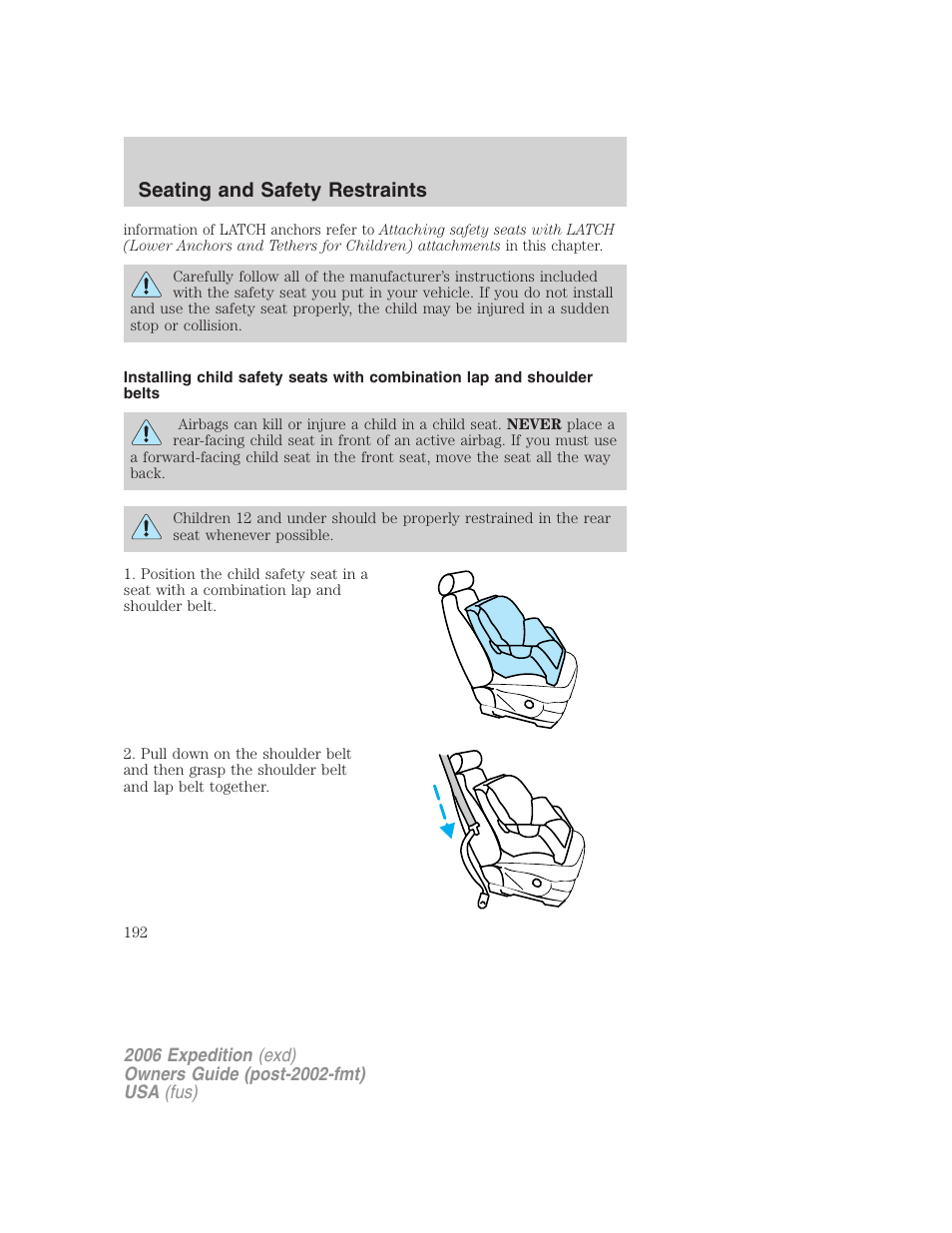 Seating and safety restraints | FORD 2006 Expedition v.1 User Manual | Page 192 / 360