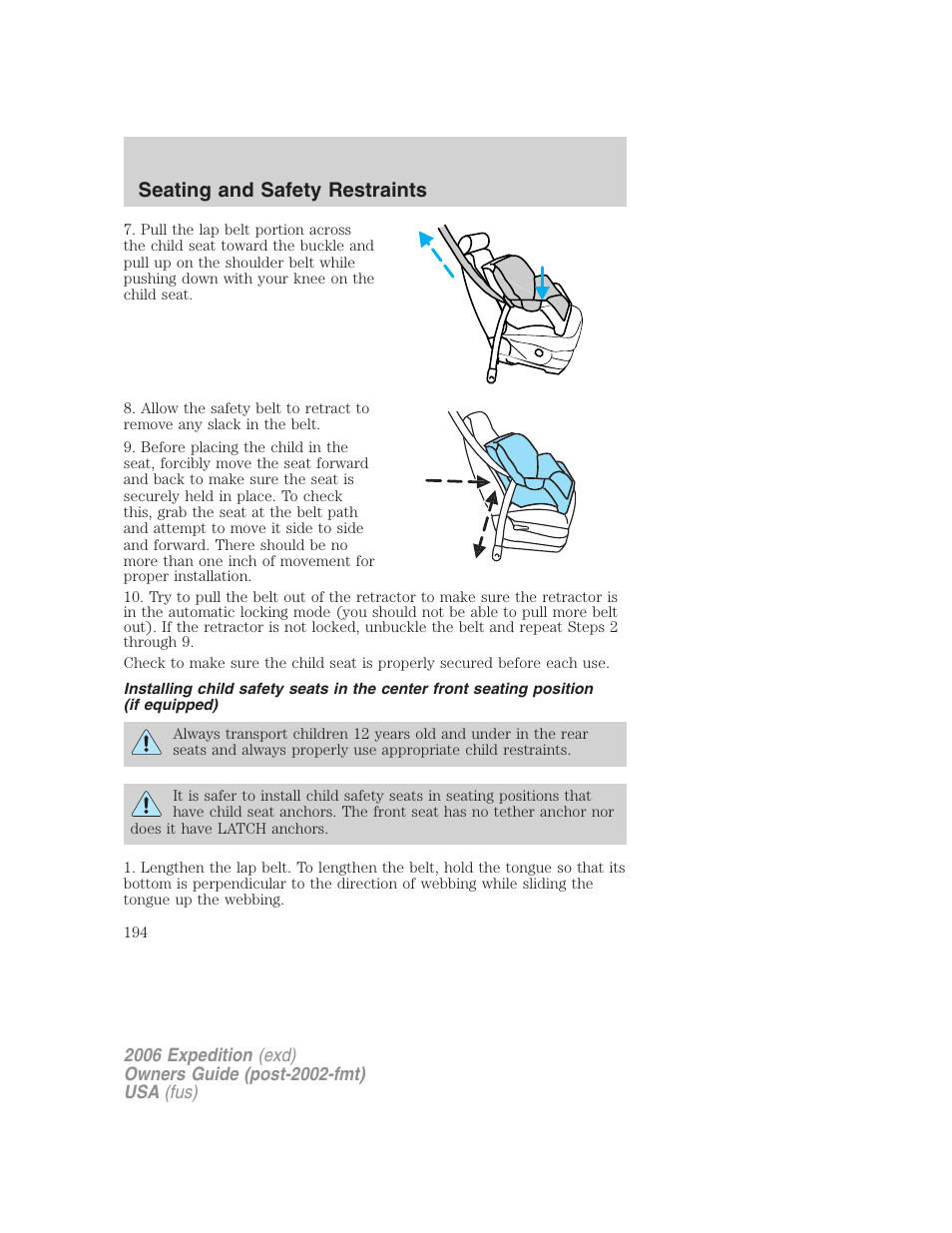 Seating and safety restraints | FORD 2006 Expedition v.1 User Manual | Page 194 / 360