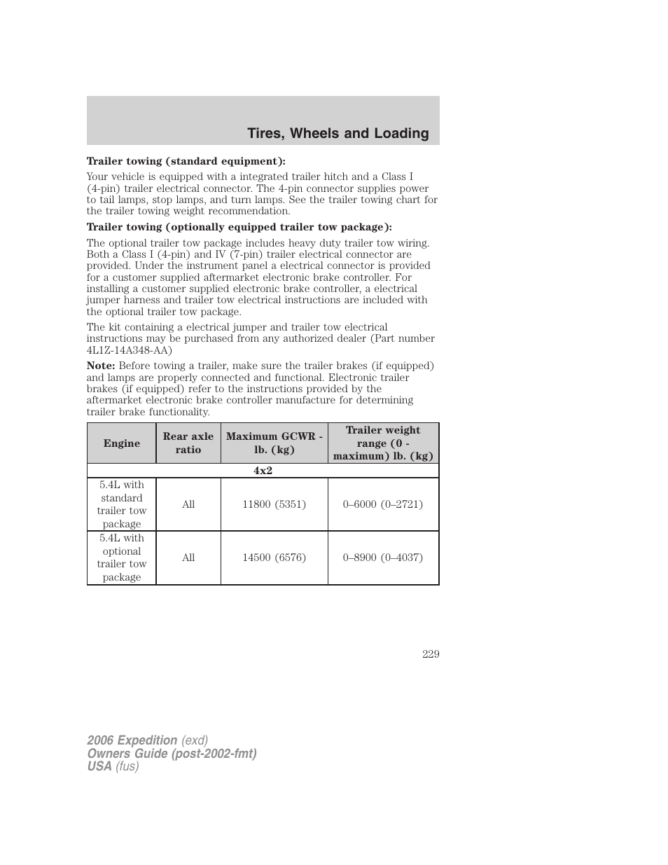 Tires, wheels and loading | FORD 2006 Expedition v.1 User Manual | Page 229 / 360