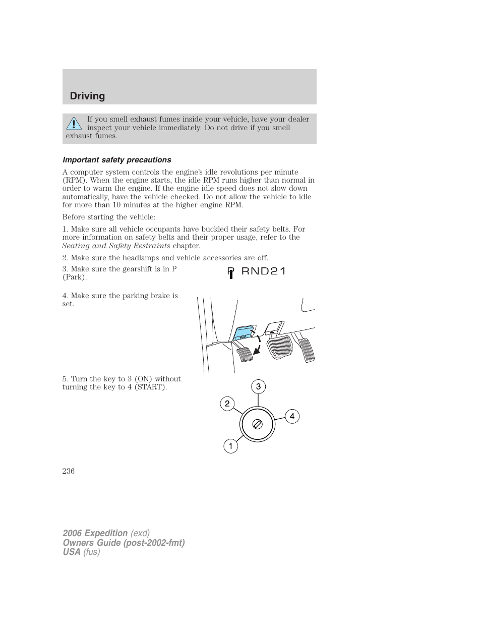 Important safety precautions, Driving | FORD 2006 Expedition v.1 User Manual | Page 236 / 360