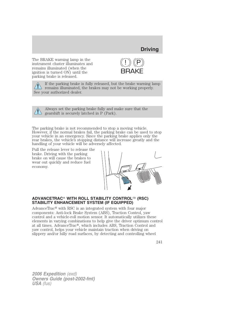 P! brake | FORD 2006 Expedition v.1 User Manual | Page 241 / 360