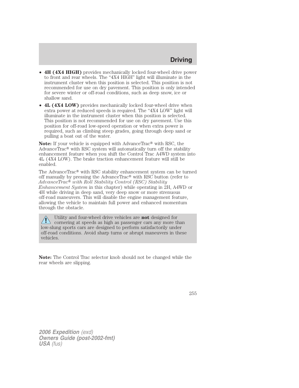 Driving | FORD 2006 Expedition v.1 User Manual | Page 255 / 360