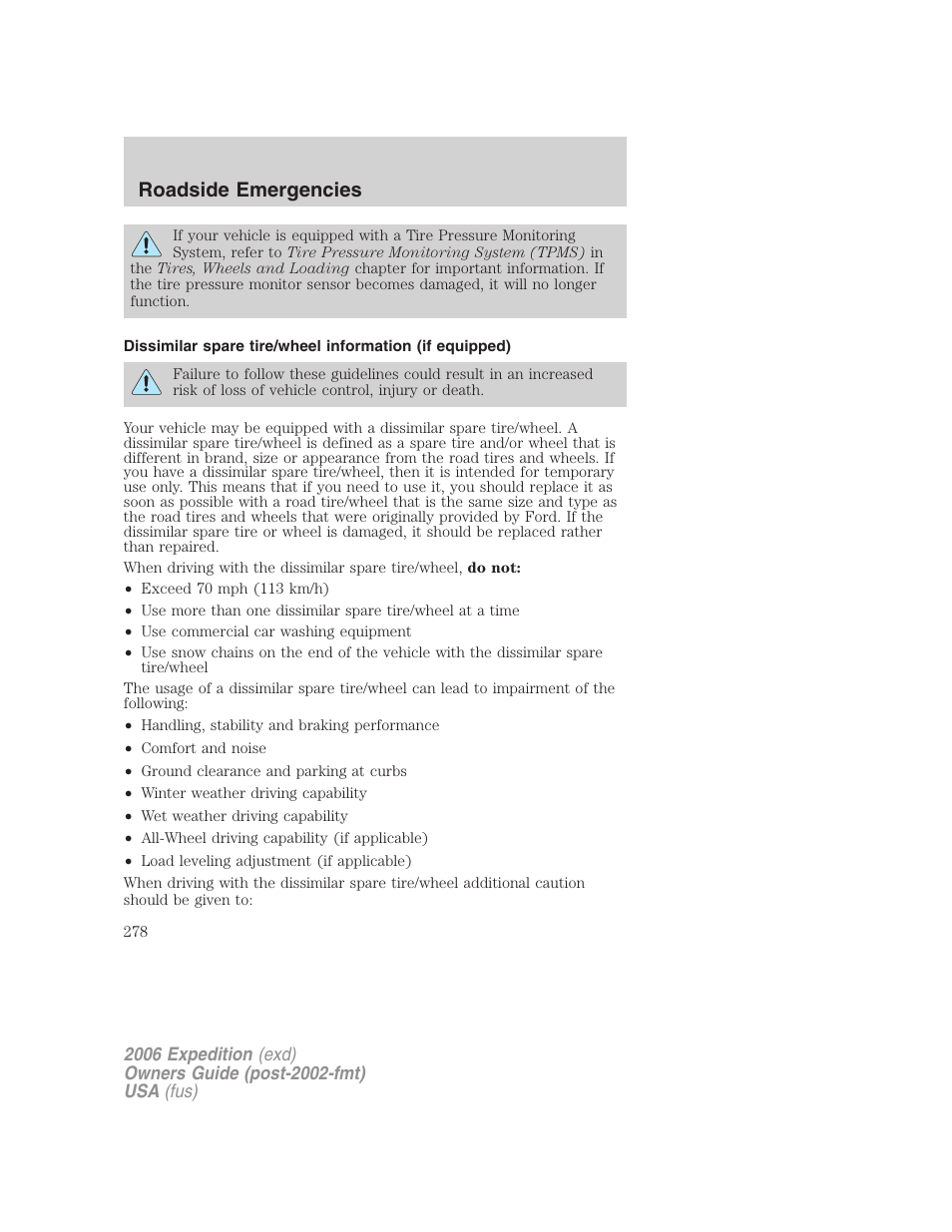 Roadside emergencies | FORD 2006 Expedition v.1 User Manual | Page 278 / 360