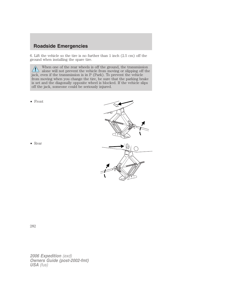 Roadside emergencies | FORD 2006 Expedition v.1 User Manual | Page 282 / 360