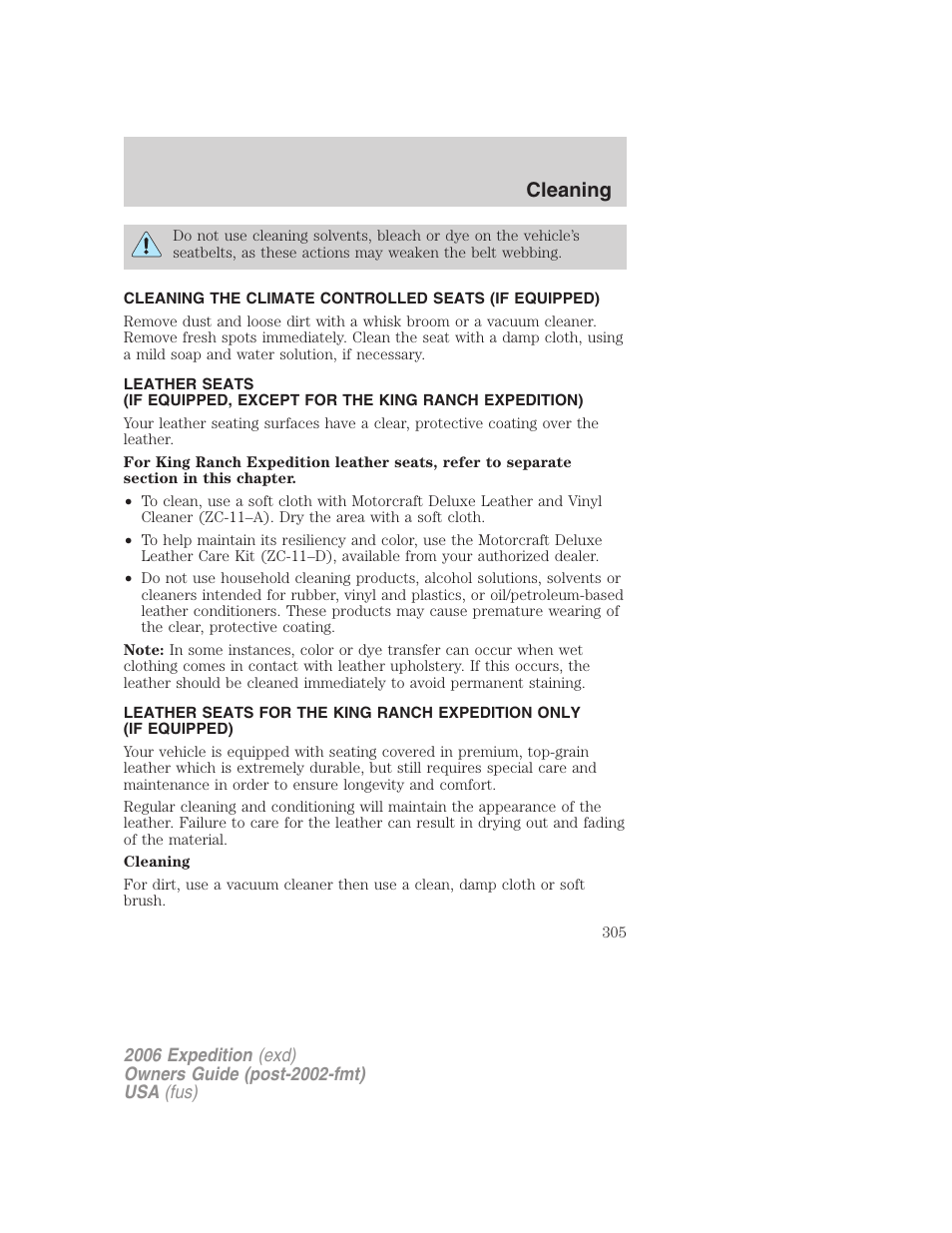 Cleaning | FORD 2006 Expedition v.1 User Manual | Page 305 / 360